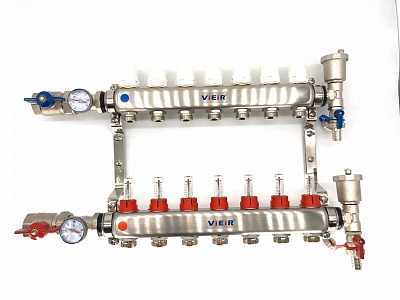 Коллектор с расходомерами 7-вых нерж. с кранами  Vieir  (VR113-07) (5)