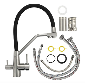 MAGNUS Смеситель д/кухни гибкий излив - ЧЁРНЫЙ под фильтр нерж.ст. 304 (91119)