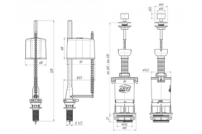 Арматура д/унитаза 1/2" Ани с нижней подводкой с пласт. штуцером, ШТОК  WC4550M (20)