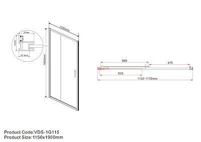 Дверь для душа VINCEA Garda 1,15 м раздвижная хром/прозрачное VDS-1G115CL