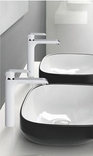 Смеситель д/раковины ROSE высокий белый/хром R2111F