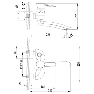 Смеситель д/ванны "ATLANTISS" (3214С) плоский излив 162мм LEMARK  