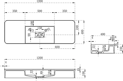 Умывальник Vincea Solid Surface VWB-6S312MW 1200*400*150, подвесная, белый матовый с крепежами