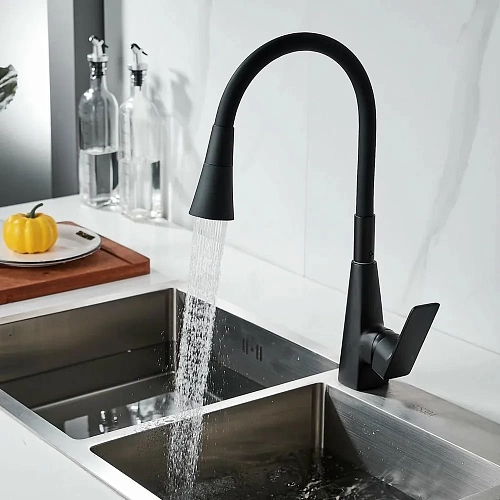 Смеситель д/кухни SHEVANIK гибкий излив черный S543H-3