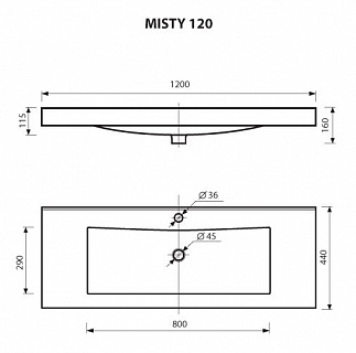 Комплект мебели 120 "София-120" напольная 4 дв. MISTY  (ум.MISTY-120 1 чаша) 