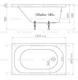 Ванна акриловая Стандарт,130х70 + установочный комплект + фронтальная панель TRITON