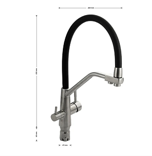 MAGNUS Смеситель д/кухни гибкий излив - ЧЁРНЫЙ под фильтр нерж.ст. 304 (91119)