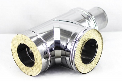 Тройник-сэндвич КК 180/250 — 90  нерж 1 мм (AISI 304) / нерж 0,5 мм — ПРОХОДНОЙ