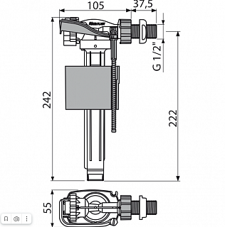 Клапан шар д/унит. 1/2" боков. (Чехия) ALCAPLAST А160 металлическая резьба