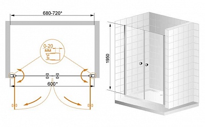 ДУШЕВАЯ ДВЕРЬ В НИШУ CEZARES ELENA B-2 115-C-Cr