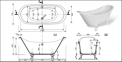 Ванна литьевой мрамор Эстет Скарлет,180