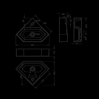 Умывальник накладной "Line" угловой  бел. (Самара) 