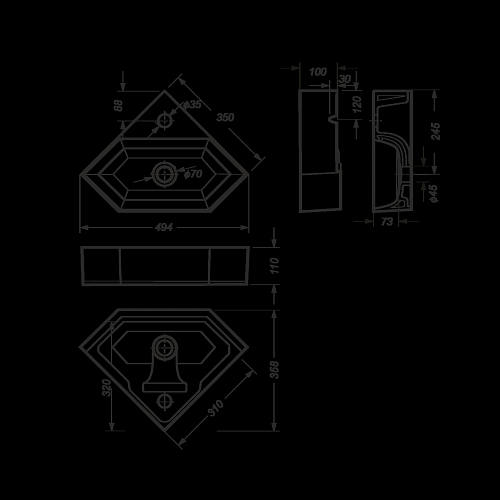 Умывальник накладной "Line" угловой  бел. (Самара) 
