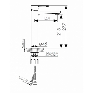 Смес д/раковины Kaiser Elite ф35 тюльпан высокий хром, (01111)