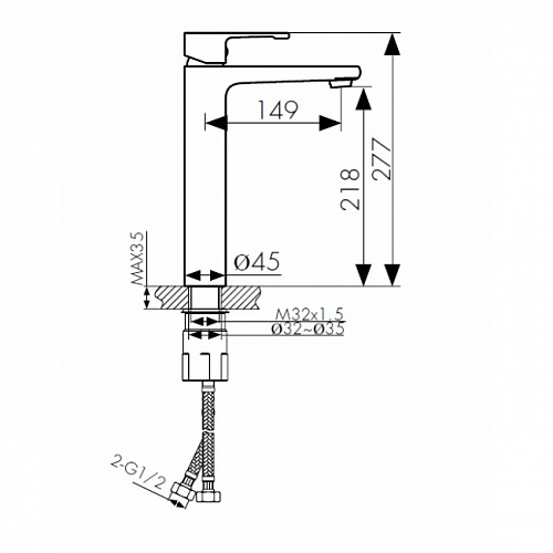 Смес д/раковины Kaiser Elite ф35 тюльпан высокий хром, (01111)