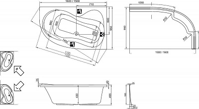 C561000000    Ванна Rosa 95 150*95 правая белая