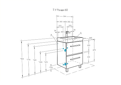 Комплект мебели 60 "Ронда-60" напольная 2 ящ. дуб/венге AQUATON 1A205001RSC20 (ум.Тигода,60)