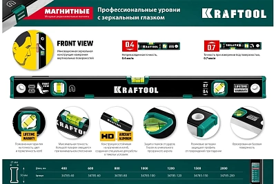 Уровень KRAFTOOL 1000мм с зеркальным глазком, 34781-100