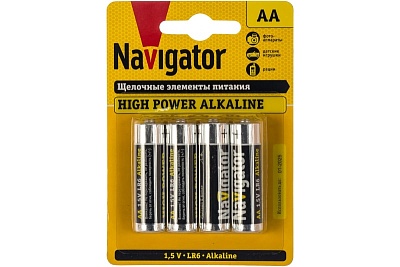 Элемент питания алкалиновый AA/LR6 NBT-NE-LR6-BP4 (блист.4шт) NAVIGATOR 94753 149228