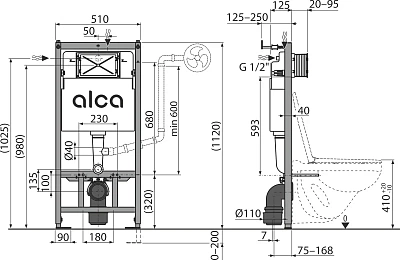 Система инсталляции д/унитаза AlcaPlast 4 в 1 (AM101/1120) с кнопкой (М671) Унитаз в подарок  (117711, 115051, 124210, 123866)  АКЦИЯ!!!