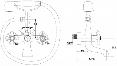 Смес д/ванны к/н Kaiser Carlson Style крест бронза (44322-1)
