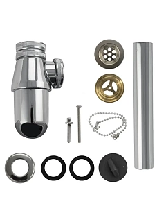 Сифон d-32 мм на раковину, мойку с отводом, нерж ст304,  хромированная (8723)