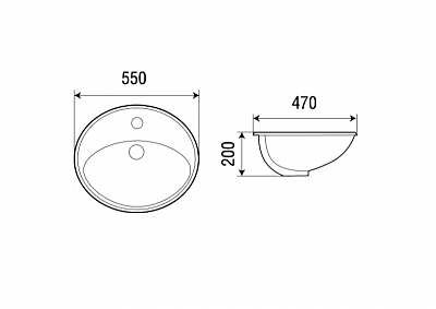 Умывальник WW DEILBACH 6002 врезной 55х47х20