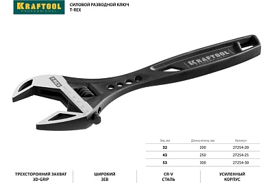 Ключ разводной силовой T-REX KRAFTOOL 300мм/53мм (27254-30) ВЫГОДА