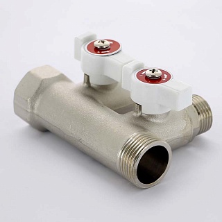 Коллектор НВ 3/4" 2 х 1/2" Н 40 мм никелированный с кранами (420N3220) Uni-Fitt