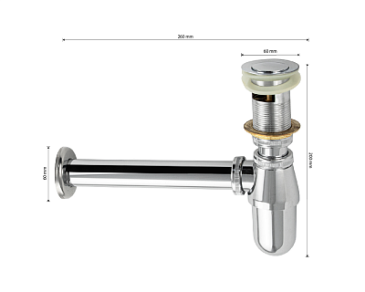 Сифон d-32 мм автомат,  на раковину, мойку с отводом, нерж. ст.304,  хромированная (8721)