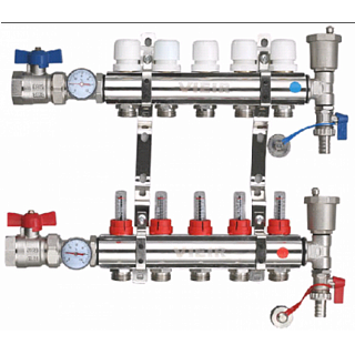 Коллектор с расходомерами 6-вых Латунь БЕЗ кранов Vieir  (VR112-06А) (3)