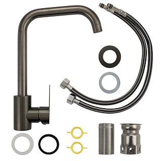 MAGNUS Смеситель д/кухни, П-образный излив, ГРАФИТ нерж. ст. марка 304, код: 9302