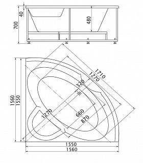 Ванна акриловая Поларис - 2 155х155 угловая