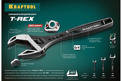 Ключ разводной силовой T-REX KRAFTOOL 300мм/53мм (27254-30) ВЫГОДА