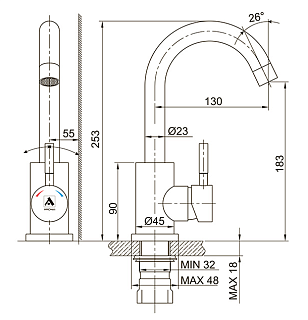 Смеситель д/умывальника SOLID нерж. d35, J-излив, гайка 3502 ARGO 43983
