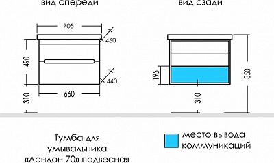 Комплект мебели 70 "Лондон-70" белая 2 яшика подвесная СанТа  (ум.Астория,70)