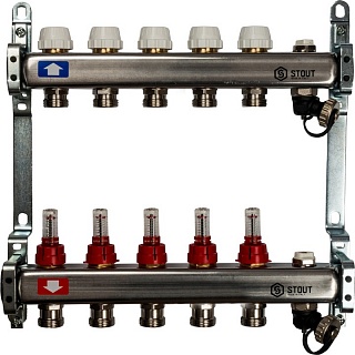 Коллектор 5-вых. нерж.ст. с расходомер. (SMS 0927 000005) STOUT