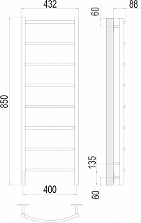 Полотенцесушитель "Классик" 400х850 П8 электро диммер СЛЕВА TERMINUS (50)