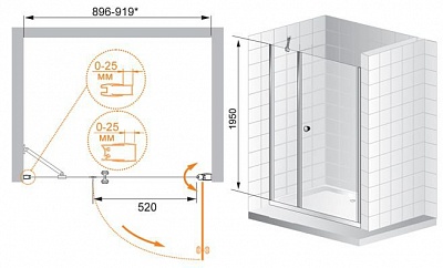 ДУШЕВАЯ ДВЕРЬ В НИШУ CEZARES TRIUMPH B-11 30+90-C-Cr-L