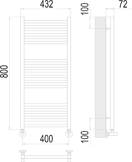 Полотенцесушитель 400х800 П16 "Аврора" (5+6+5)+отр.+эксцент.+уголок белый матовый TERMINUS 