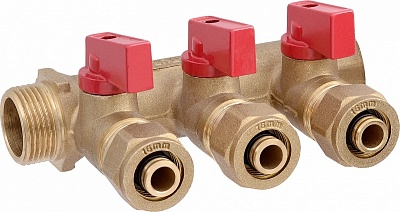 Коллектор с шар. краном   1" х 16 - 3 вых..красн.+син. "ViEiR" (VR703А) (25/1шт)	