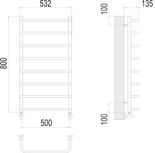 Полотенцесушитель 500х800 П8 "Стандарт" TERMINUS 