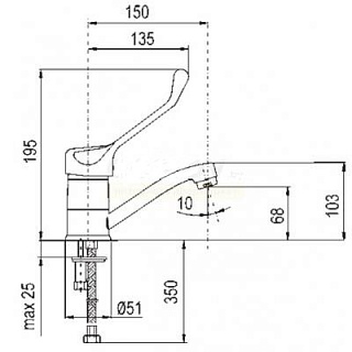 Смеситель д/умывальника хирургический SPECIAL  40-04/Х   ARGO 38011  