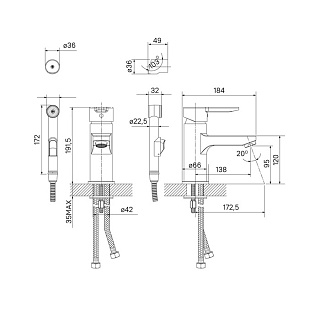 Смеситель для умывальника с гигиеническим душем, Sena, IDDIS, SENSB00i08
