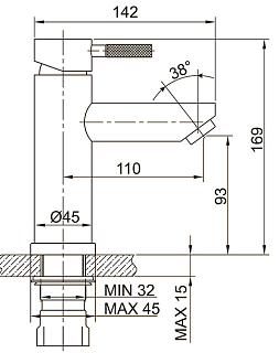 Смеситель д/умывальника SOLID ЧЕРНЫЙ нерж. d35, гайка 3504 ARGO 43971