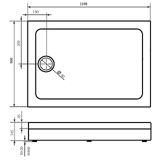 Поддон акриловый 1,0х0,8х0,11 + экран + устан.комплект + сифон BAS Олимпик