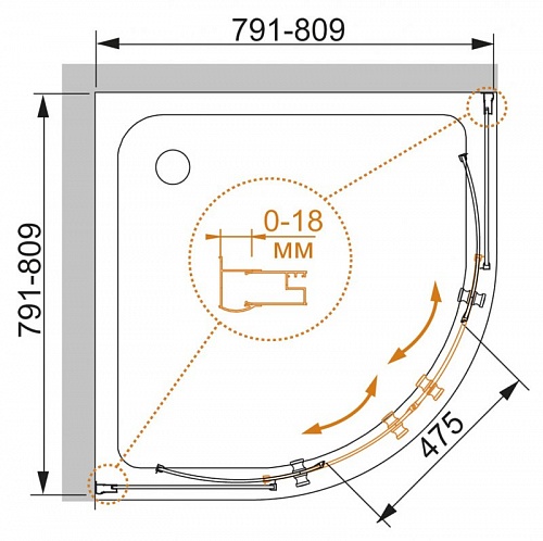 ДУШЕВОЙ УГОЛОК CEZARES PRATICO-R-2 80-C-Cr