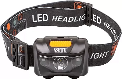 Фонарь FIT налобный светодиодный, 1 сверхяркий светодиод 3Вт + 2 LED красного цвета 3ААА 67746