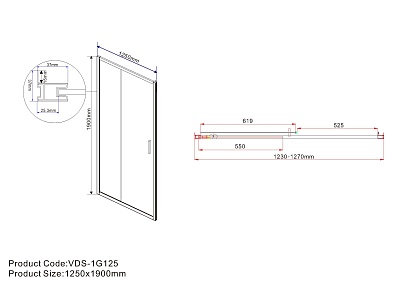 Дверь для душа VINCEA Garda 1,25 м раздвижная хром/прозрачное VDS-1G125CL