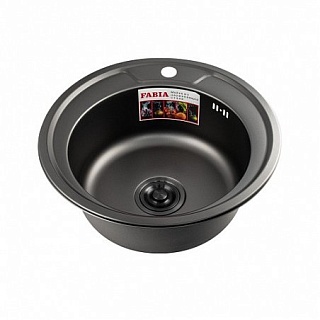 Мойка нерж врезная  FABIA D49 (0.8 /180) ГРАФИТ с отверстием (сифон) (9560)